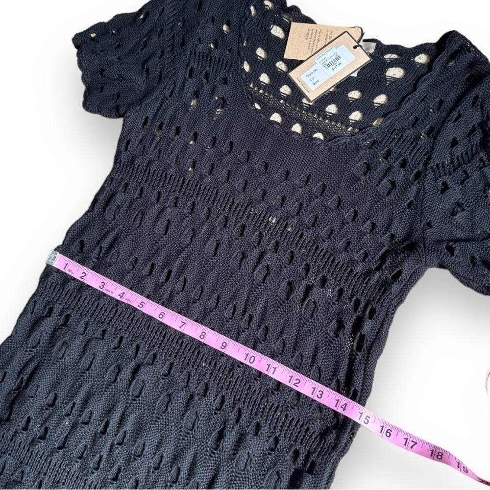New Kial Black Crochet Knit Short Sleeve Midi Dress or Swim Cover | Large - Picture 11 of 12